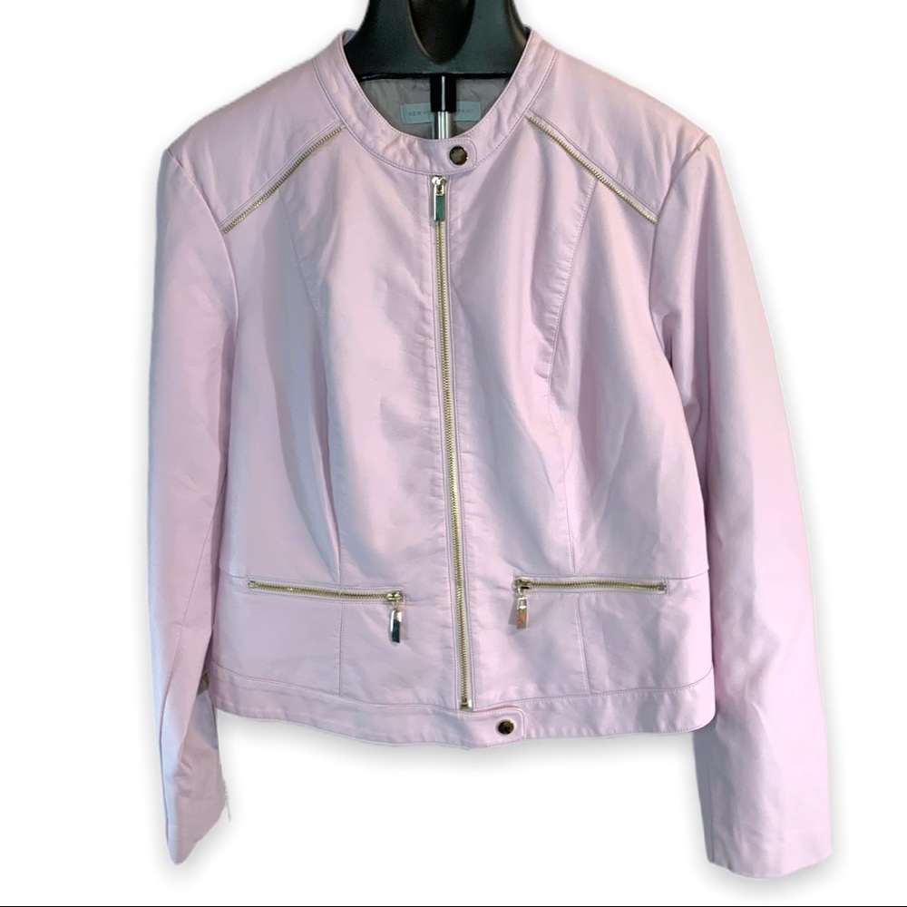 New York & Co. XL Light Pink Moto Faux Pu Leather Zip-up Jacket Woman's Spring